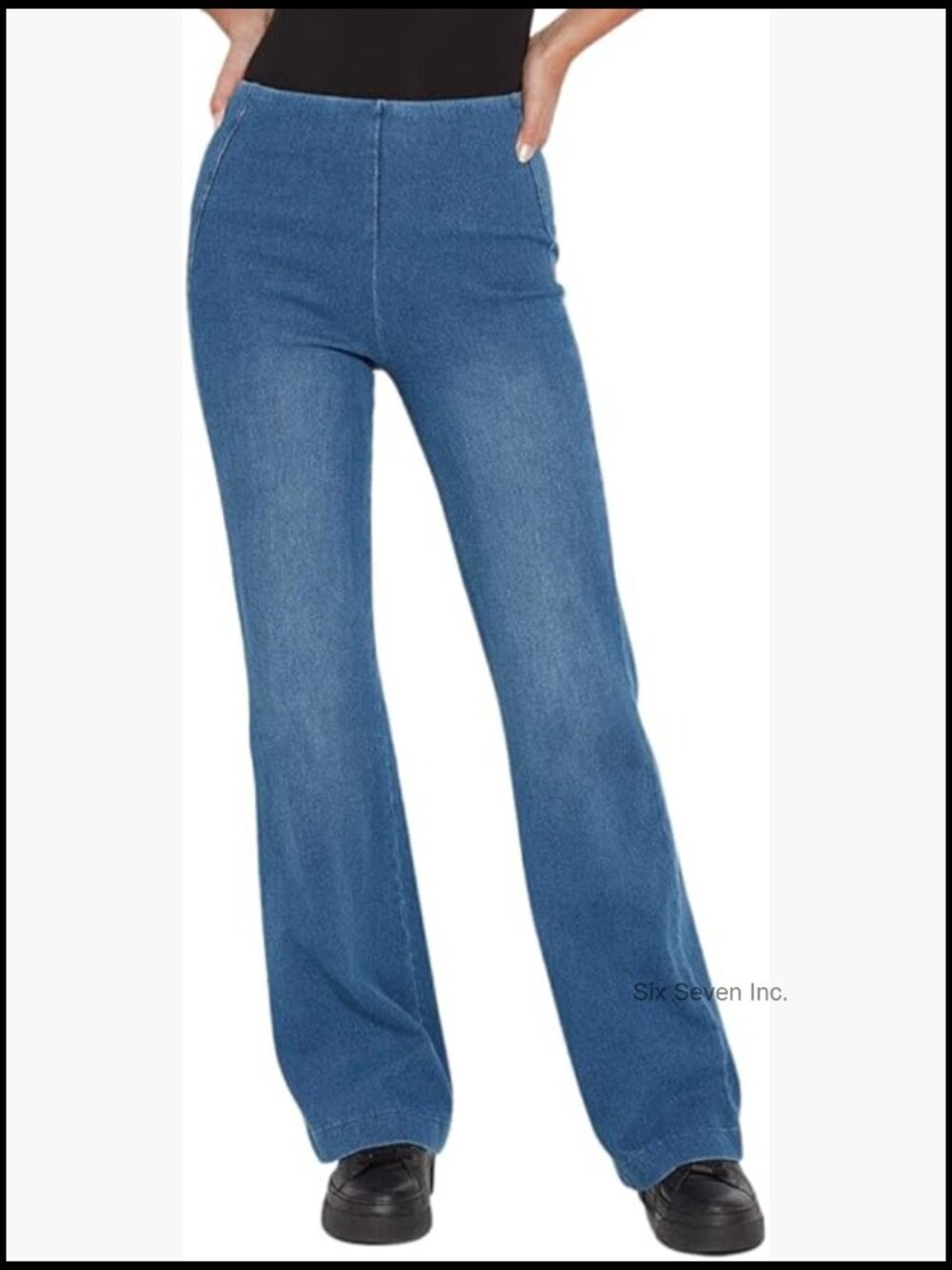 High Waisted Wide Leg Pull-On Stretch Jeans Figure Flattering